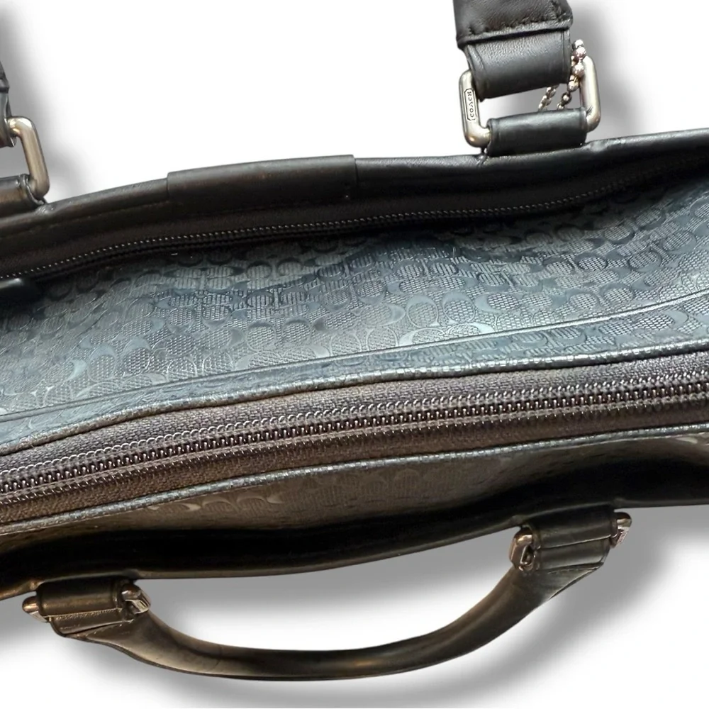 Coach Leather Signature Embossed Briefcase Laptop Bag Black - Picture 7 of 7